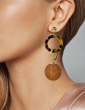 Load image into Gallery viewer, Rattan Earring, Bamboo Ball with Acetate Earring, Hand Woven Earring, Natural Woven earring, Straw earring Geometric Stud Earrings