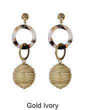 Load image into Gallery viewer, Rattan Earring, Bamboo Ball with Acetate Earring, Hand Woven Earring, Natural Woven earring, Straw earring Geometric Stud Earrings
