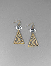 Load image into Gallery viewer, Evil Eye Earrings, Swirl pattern earrings, Triangle shape earring, Acetate Laser cut earring, Drop Dangle Hook earrings
