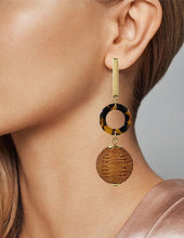 Load image into Gallery viewer, Rattan Earring, Bamboo Ball with Acetate Earring, Hand Woven Earring, Natural Woven earring, Straw earring Geometric Stud Earrings