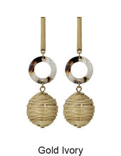 Load image into Gallery viewer, Rattan Earring, Bamboo Ball with Acetate Earring, Hand Woven Earring, Natural Woven earring, Straw earring Geometric Stud Earrings