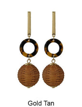 Load image into Gallery viewer, Rattan Earring, Bamboo Ball with Acetate Earring, Hand Woven Earring, Natural Woven earring, Straw earring Geometric Stud Earrings