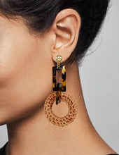 Load image into Gallery viewer, Rattan Earring Hand Woven Earring, Natural Woven earring, Straw earring, Geometric earrings, Acetate earring, Hook Earrings