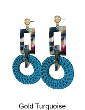 Load image into Gallery viewer, Rattan Earring Hand Woven Earring, Natural Woven earring, Straw earring, Geometric earrings, Acetate earring, Hook Earrings