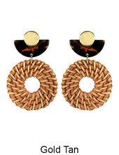 Load image into Gallery viewer, Rattan Earring Hand Woven Earring, Natural Woven earring, Straw earring, Geometric earrings, Acetate earring, Hook Earrings