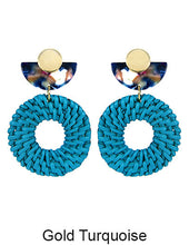 Load image into Gallery viewer, Rattan Earring Hand Woven Earring, Natural Woven earring, Straw earring, Geometric earrings, Acetate earring, Hook Earrings