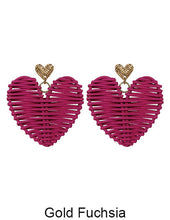Load image into Gallery viewer, Rattan Earring Hand Woven Earring, Natural Woven earring, Straw earring, Geometric earrings, Heart earring, Post Earrings