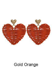 Load image into Gallery viewer, Rattan Earring Hand Woven Earring, Natural Woven earring, Straw earring, Geometric earrings, Heart earring, Post Earrings