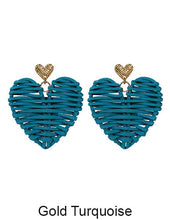Load image into Gallery viewer, Rattan Earring Hand Woven Earring, Natural Woven earring, Straw earring, Geometric earrings, Heart earring, Post Earrings
