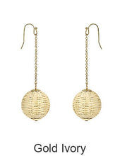 Load image into Gallery viewer, Rattan Earring, Bamboo Ball with long Chain Earring, Hand Woven Earring, Natural Woven earring, Straw earring Hook Earrings