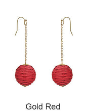 Load image into Gallery viewer, Rattan Earring, Bamboo Ball with long Chain Earring, Hand Woven Earring, Natural Woven earring, Straw earring Hook Earrings