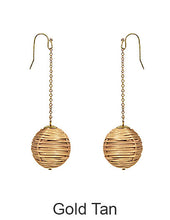 Load image into Gallery viewer, Rattan Earring, Bamboo Ball with long Chain Earring, Hand Woven Earring, Natural Woven earring, Straw earring Hook Earrings