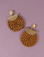 Load image into Gallery viewer, Rattan Earring Hand Woven Earring, Natural Woven earring, Straw earring, Geometric earrings, Post Earrings