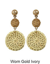 Load image into Gallery viewer, Rattan Earring Hand Woven Earring, Natural Woven earring, Straw earring, Geometric earrings, Knit earring, Post Earrings