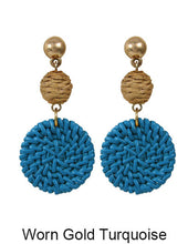 Load image into Gallery viewer, Rattan Earring Hand Woven Earring, Natural Woven earring, Straw earring, Geometric earrings, Knit earring, Post Earrings