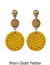 Load image into Gallery viewer, Rattan Earring Hand Woven Earring, Natural Woven earring, Straw earring, Geometric earrings, Knit earring, Post Earrings