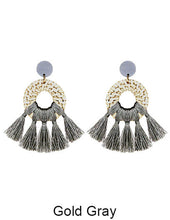 Load image into Gallery viewer, Rattan Earring Hand Woven Earring, Natural Woven earring, Straw earring, Geometric earrings, Tassel earring, Post Earrings