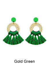 Load image into Gallery viewer, Rattan Earring Hand Woven Earring, Natural Woven earring, Straw earring, Geometric earrings, Tassel earring, Post Earrings