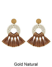 Load image into Gallery viewer, Rattan Earring Hand Woven Earring, Natural Woven earring, Straw earring, Geometric earrings, Tassel earring, Post Earrings