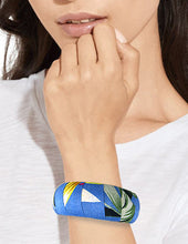 Load image into Gallery viewer, Tropical Fabric Wrap Wood Large Wide Bangle Bracelets