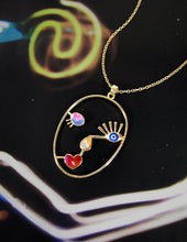 Load image into Gallery viewer, Picasso Face Evil Eye Color Stone Wired Necklace