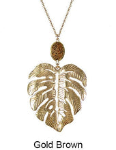 Load image into Gallery viewer, Monstera Necklace Tropical plant Leaf Necklace Nature floral leaves Necklace with Natural stone, 30 inch plus 3 inch