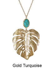 Load image into Gallery viewer, Monstera Necklace Tropical plant Leaf Necklace Nature floral leaves Necklace with Natural stone, 30 inch plus 3 inch