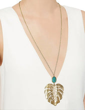 Load image into Gallery viewer, Monstera Necklace Tropical plant Leaf Necklace Nature floral leaves Necklace with Natural stone, 30 inch plus 3 inch