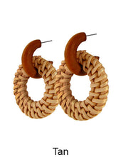 Load image into Gallery viewer, Rattan Earring, Hand Woven Earring, Natural Woven earring, Straw earring, Round Hook Earrings