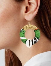 Load image into Gallery viewer, Rattan Earring, Fabric Earring, Wrap Earring, Hand Woven Earring, Natural Woven earring, Straw earring, Round shape earrings,  Post Earrings