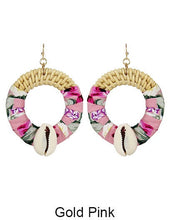 Load image into Gallery viewer, Rattan Earring, Fabric Earring, Wrap Earring, Hand Woven Earring, Natural Woven earring, Straw earring, Round shape earrings,  Post Earrings