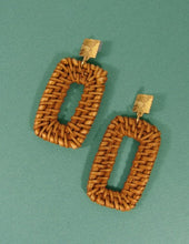 Load image into Gallery viewer, Rattan Earring Hand Woven Earring, Natural Woven earring, Straw earring, Rectangular shape earrings,  Post Earrings