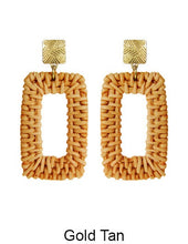 Load image into Gallery viewer, Rattan Earring Hand Woven Earring, Natural Woven earring, Straw earring, Rectangular shape earrings,  Post Earrings