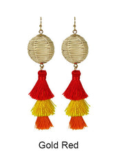 Load image into Gallery viewer, Rattan Earring, Bamboo Ball with Tassel Earring, Hand Woven Earring, Natural Woven earring, Straw earring Hook Earrings