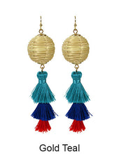 Load image into Gallery viewer, Rattan Earring, Bamboo Ball with Tassel Earring, Hand Woven Earring, Natural Woven earring, Straw earring Hook Earrings