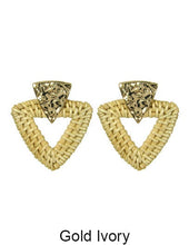 Load image into Gallery viewer, Rattan Earring Hand Woven Earring, Natural Woven earring, Straw earring, Hammed Triangle earring, Geometric earrings, Stud Earrings