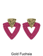 Load image into Gallery viewer, Rattan Earring Hand Woven Earring, Natural Woven earring, Straw earring, Hammed Triangle earring, Geometric earrings, Stud Earrings