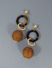 Load image into Gallery viewer, Rattan Earring, Bamboo Ball with Acetate Earring, Hand Woven Earring, Natural Woven earring, Straw earring Geometric Stud Earrings