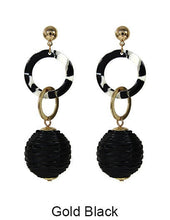 Load image into Gallery viewer, Rattan Earring, Bamboo Ball with Acetate Earring, Hand Woven Earring, Natural Woven earring, Straw earring Geometric Stud Earrings