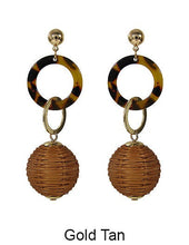 Load image into Gallery viewer, Rattan Earring, Bamboo Ball with Acetate Earring, Hand Woven Earring, Natural Woven earring, Straw earring Geometric Stud Earrings