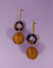 Load image into Gallery viewer, Rattan Earring, Bamboo Ball with Acetate Earring, Hand Woven Earring, Natural Woven earring, Straw earring Geometric Stud Earrings
