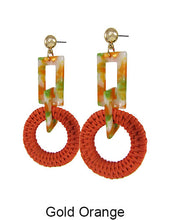 Load image into Gallery viewer, Rattan Earring Hand Woven Earring, Natural Woven earring, Straw earring, Geometric earrings, Acetate earring, Hook Earrings