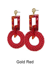 Load image into Gallery viewer, Rattan Earring Hand Woven Earring, Natural Woven earring, Straw earring, Geometric earrings, Acetate earring, Hook Earrings