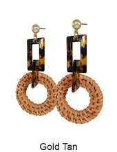 Load image into Gallery viewer, Rattan Earring Hand Woven Earring, Natural Woven earring, Straw earring, Geometric earrings, Acetate earring, Hook Earrings