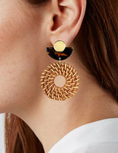 Load image into Gallery viewer, Rattan Earring Hand Woven Earring, Natural Woven earring, Straw earring, Geometric earrings, Acetate earring, Hook Earrings