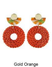 Load image into Gallery viewer, Rattan Earring Hand Woven Earring, Natural Woven earring, Straw earring, Geometric earrings, Acetate earring, Hook Earrings