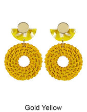 Load image into Gallery viewer, Rattan Earring Hand Woven Earring, Natural Woven earring, Straw earring, Geometric earrings, Acetate earring, Hook Earrings