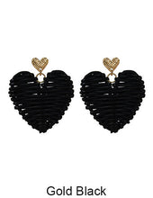 Load image into Gallery viewer, Rattan Earring Hand Woven Earring, Natural Woven earring, Straw earring, Geometric earrings, Heart earring, Post Earrings