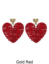 Load image into Gallery viewer, Rattan Earring Hand Woven Earring, Natural Woven earring, Straw earring, Geometric earrings, Heart earring, Post Earrings