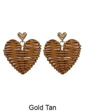 Load image into Gallery viewer, Rattan Earring Hand Woven Earring, Natural Woven earring, Straw earring, Geometric earrings, Heart earring, Post Earrings